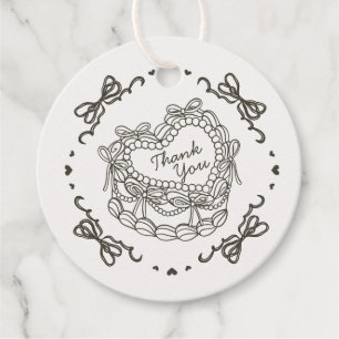 Beige Bow Retro Heart Coquette Cake Birthday Favour Tags