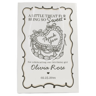 Beige Bow Retro Heart Coquette Cake Birthday Medium Gift Bag