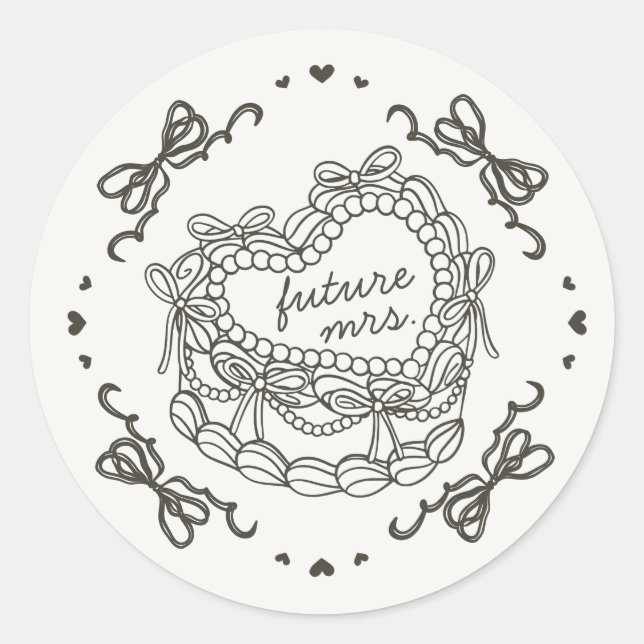 Beige Bow Retro Heart Coquette Cake Bridal Shower Classic Round Sticker (Front)