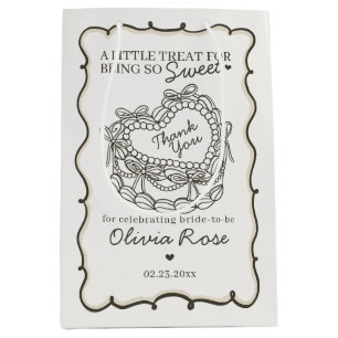Beige Bow Retro Heart Coquette Cake Bridal Shower Medium Gift Bag