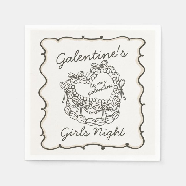 Beige Bow Retro Heart Coquette Cake Galentines Napkin (Front)