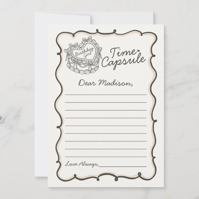 Beige Bow Retro Heart Coquette Cake Time Capsule Invitation (Front)