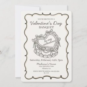 Beige Bow Retro Heart Coquette Cake Valentine Invitation