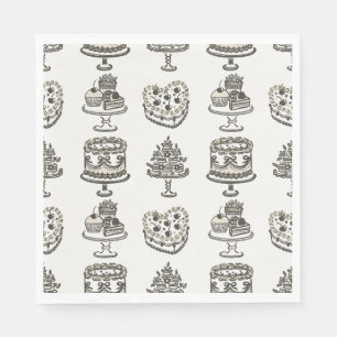 Beige Bow Retro Heart Coquette Cake Valentines Napkin