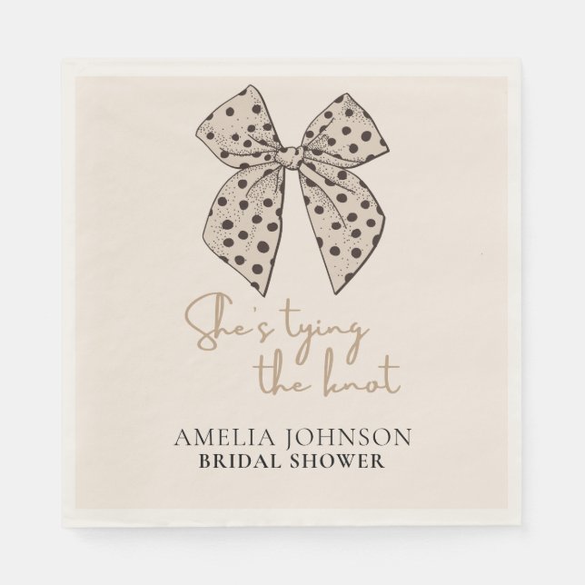 Beige bow She's Tying the Knot Bridal Shower  Napkin (Front)