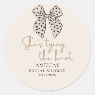 Beige bow She'sTying the Knot Bridal Shower  Classic Round Sticker