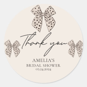Beige bow She'sTying the Knot Bridal Shower  Classic Round Sticker