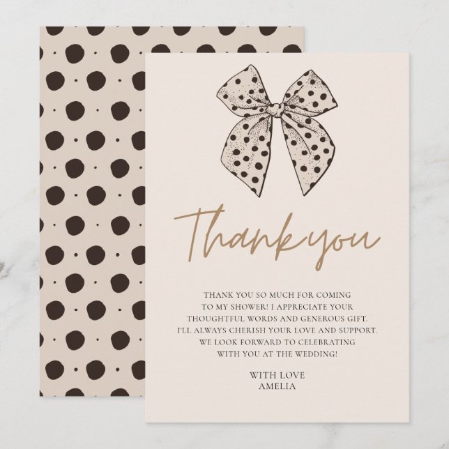 Beige bow She'sTying the Knot Bridal Shower  Thank You Card (Front/Back)