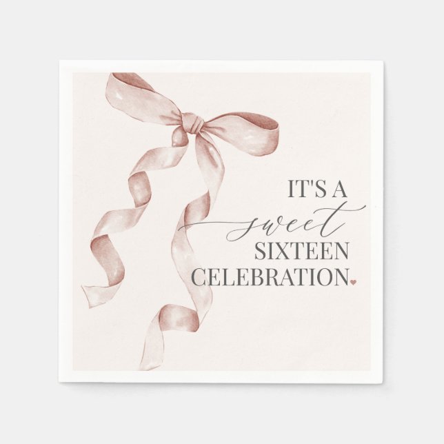 Beige Bow Sweet Sixteen Birthday Decor Napkin (Front)
