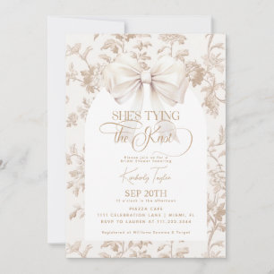 Beige Bow Toile She's Tying The Knot Bridal Shower Invitation