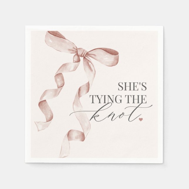 Beige Bow Tying the Knot Bridal Shower Decor Napkin (Front)