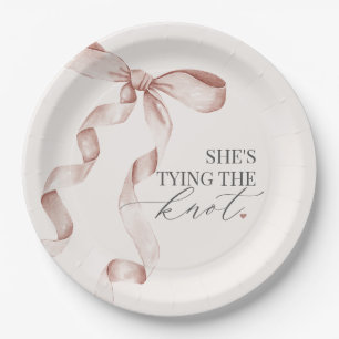 Beige Bow Tying the Knot Bridal Shower Decor Paper Plate