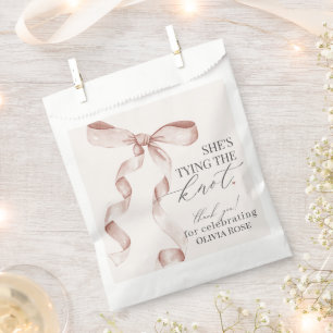 Beige Bow Tying the Knot Bridal Shower Dessert Favour Bags