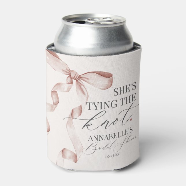 Beige Bow Tying the Knot Bridal Shower Favours Can Cooler (Can Front)