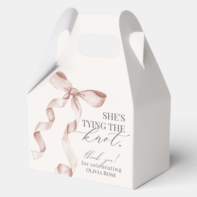 Beige Bow Tying the Knot Bridal Shower Gift Favour Box (Front)