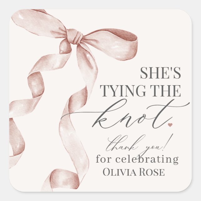 Beige Bow Tying the Knot Bridal Shower Party Favou Square Sticker (Front)