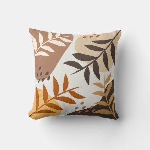 Beige Brown Abstract Leaf Cushion