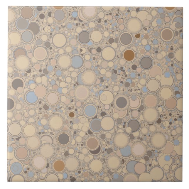 Beige Brown and Blue Random Circles Ceramic Tile (Front)