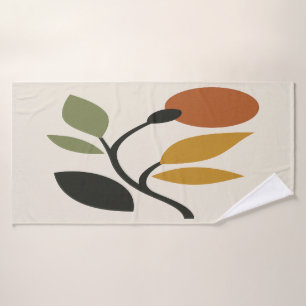 Beige, Brown, and Green Botanical Bath Towel