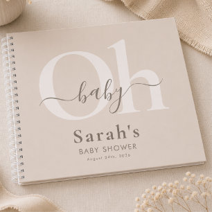 Beige Brown Baby Shower Modern Budget Guestbook Notebook