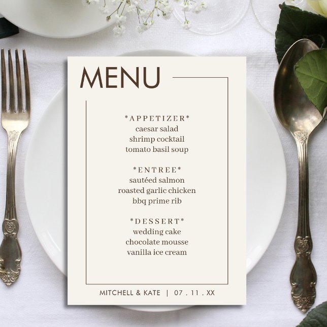Beige Brown Border Simple Wedding Reception Menu (Beige Brown Border Simple Wedding Reception Menu)