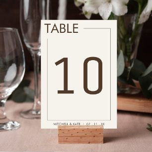 Beige Brown Border Simple Wedding Table Number