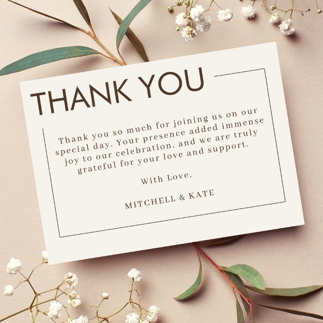 Beige Brown Border Simple Wedding Thank You Card (Beige Brown Border Simple QR Code Wedding Thank You Card)