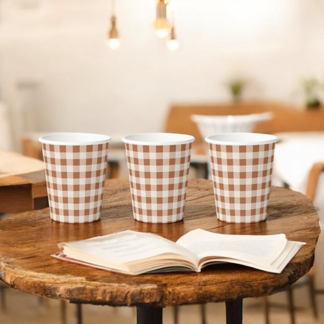 Beige Brown Buffalo Plaid Holiday Paper Cups (Creator Uploaded)