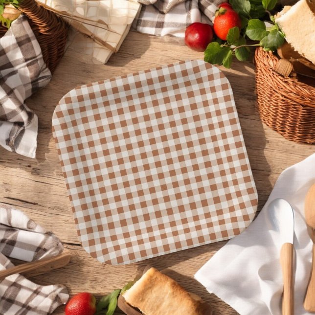 Beige Brown Buffalo Plaid Holiday  Paper Plate (Creator Uploaded)