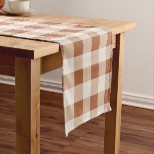 Beige Brown Buffalo Plaid Holiday Short Table Runner