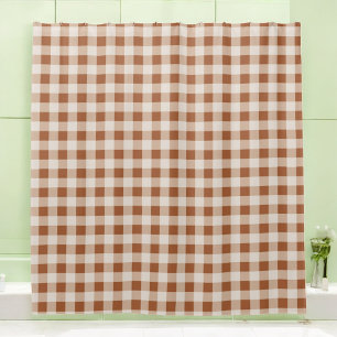 Beige Brown Buffalo Plaid Holiday Shower Curtain