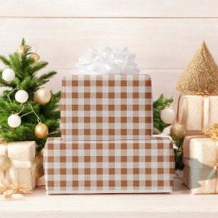 Beige Brown Buffalo Plaid Holiday Wrapping Paper