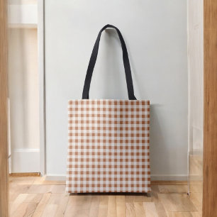 Beige Brown Buffalo Plaid Rustic Charm Tote Bag