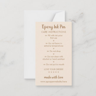 Beige brown Care Instructions for Epoxy Pen Card