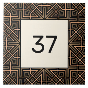 Beige & Brown Chic Fancy Deco House Number Plaque Tile