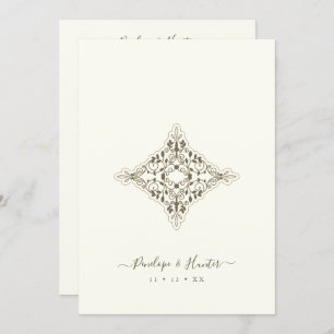 Beige Brown Chic Lace Romantic Couple Wedding Invitation