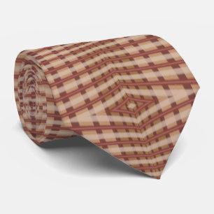 Beige Brown Crimson Plaid Crisscross Pattern Tie