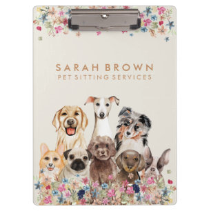 Beige Brown Cute Dog Groomer Small flowers Clipboard