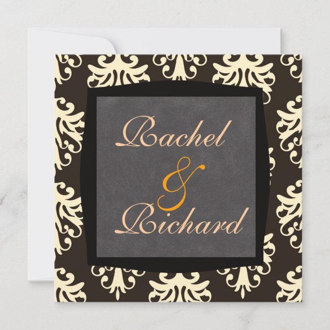 Beige & Brown DAMASK  CLASSIC Wedding INVITATION (Front)