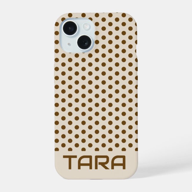 BEIGE BROWN DOTS STYLISH SIMPLE CUSTOMIZED NAME iPhone 15 CASE (Back)