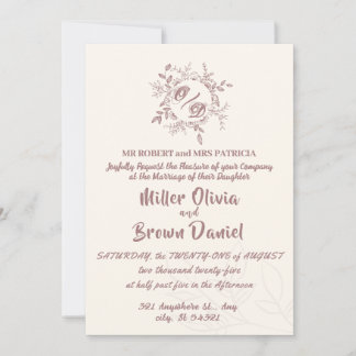 beige brown elegant floral wedding invitation