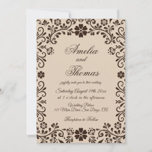 Beige Brown Elegant Garden Wedding Invitation