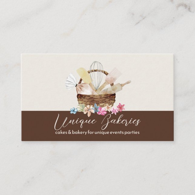 Beige Brown Elegant Modern Bakery Business Card (Front)