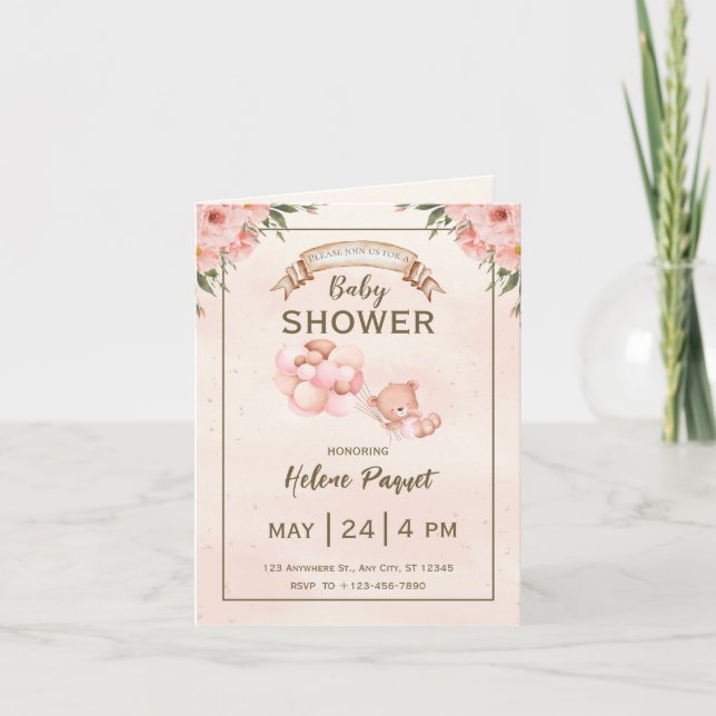 Beige Brown Floral Baby Shower Invitation (Front)