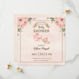 Beige Brown Floral Baby Shower Save the Date