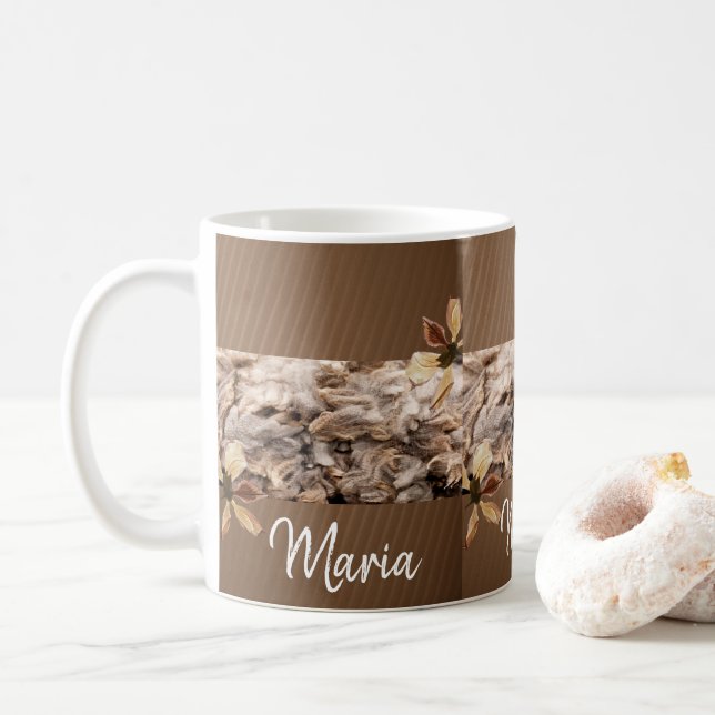 Beige Brown Floral Mug (With Donut)