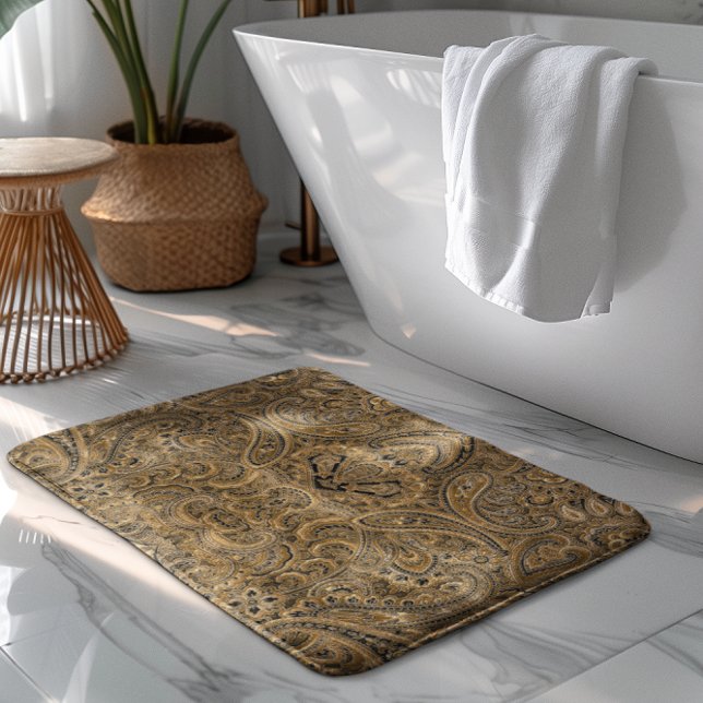 Beige & Brown Floral Paisley Pattern Bath Mat (Creator Uploaded)