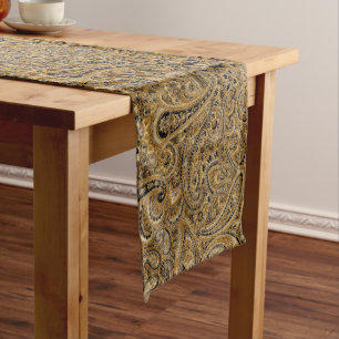 Beige & Brown Floral Paisley Pattern Short Table Runner