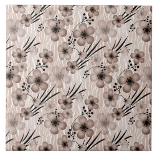 Beige brown flowers pattern on tiger background re tile