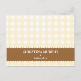 Beige brown gingham lined custom name recipe card